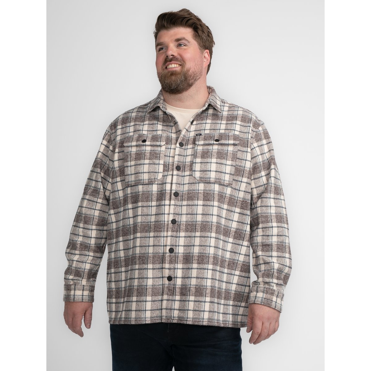 Chemise à carreaux plus size southeast marron ecru, PETROL INDUSTRIES