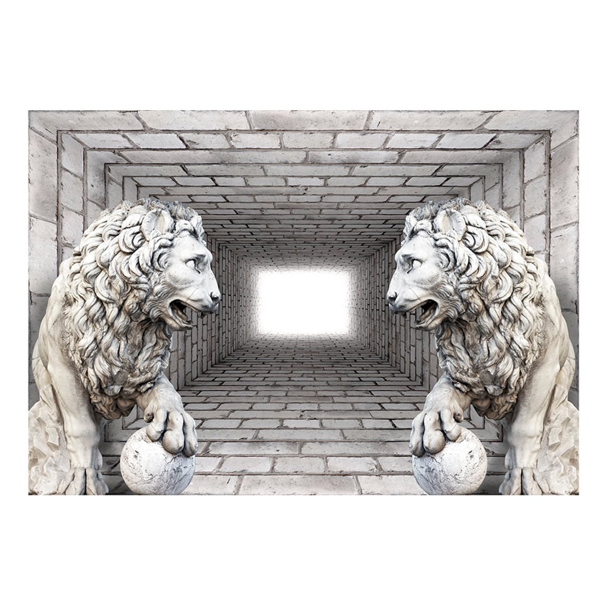 Papier peint intissé panoramique 3D et Perspective Lions de pierre gris / argent, EDEN