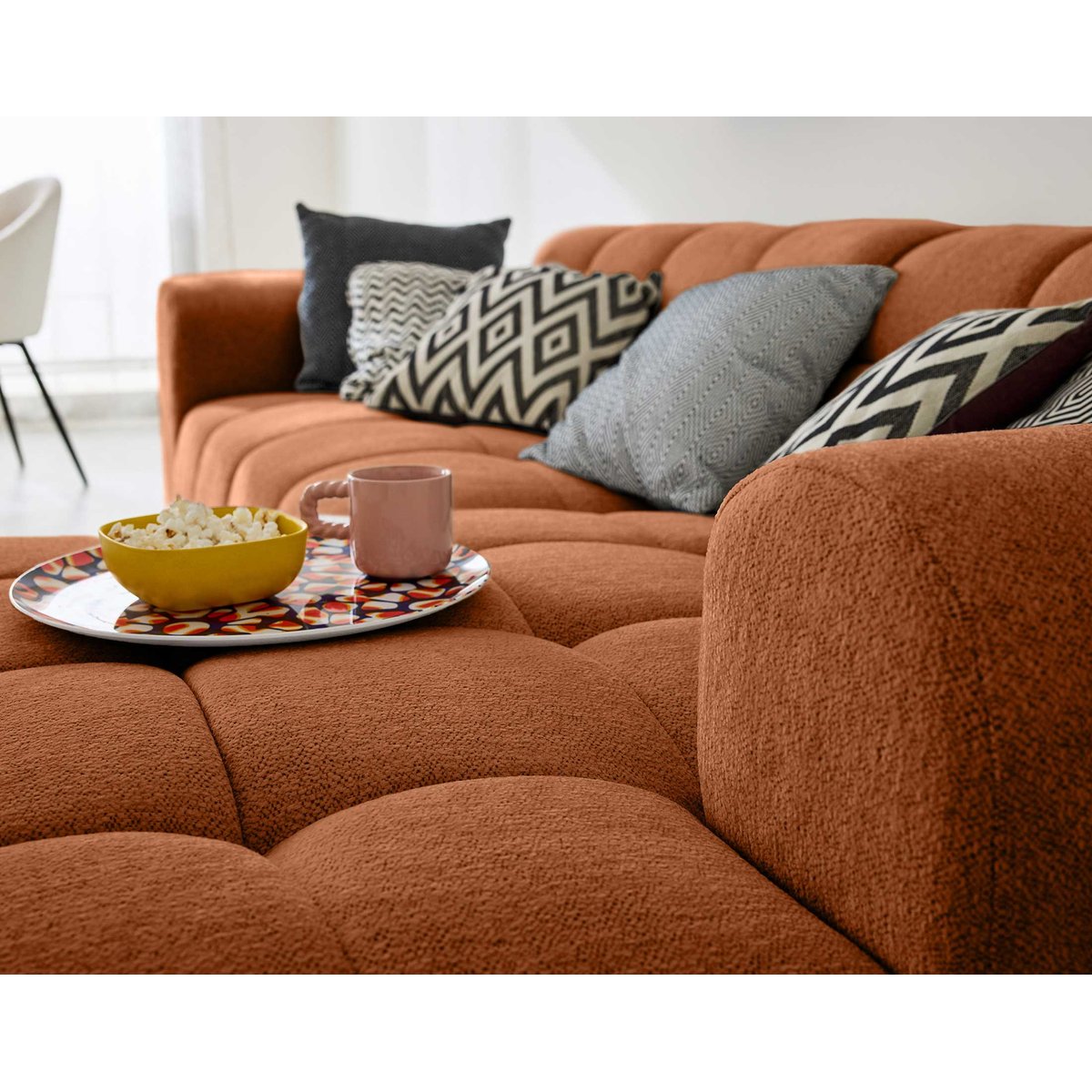 Canapé d'angle droit 4 places, tissu texturé, RAY rouille, BEST MOBILIER