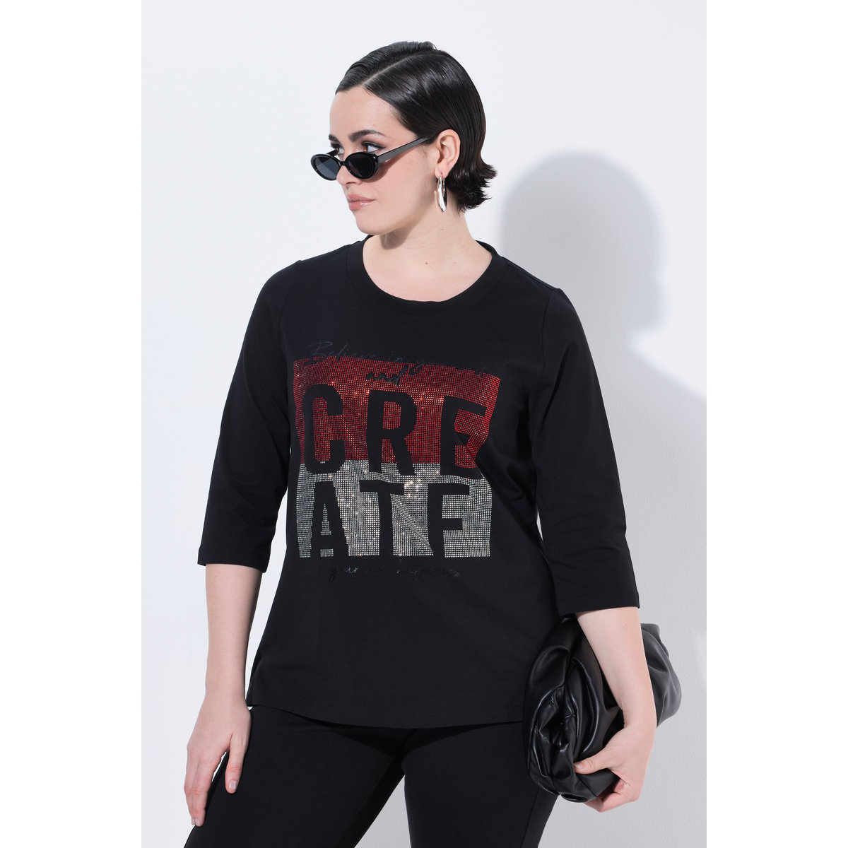 T-shirt avec message imprimé noir, ULLA POPKEN