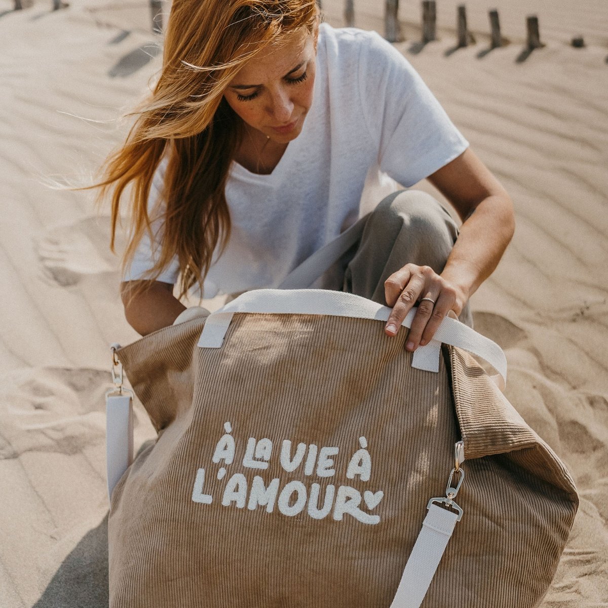 Sac cabas XL velours beige, ZAKUW