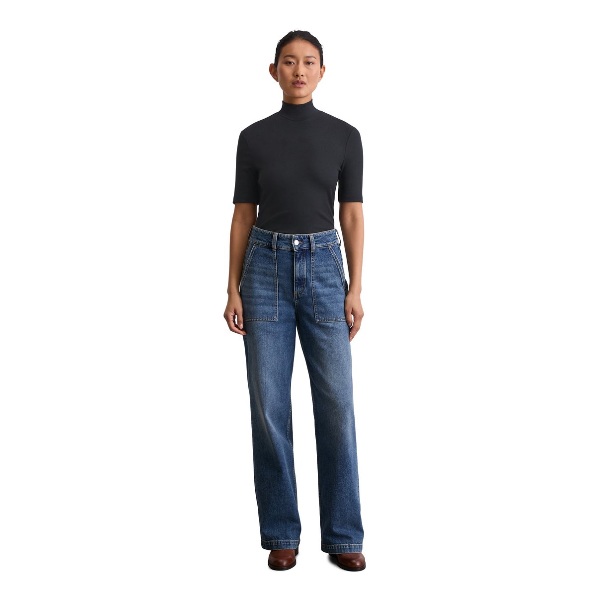 T-shirt à col roulé slim en TENCEL™ Modal bleu foncé, MARC O'POLO