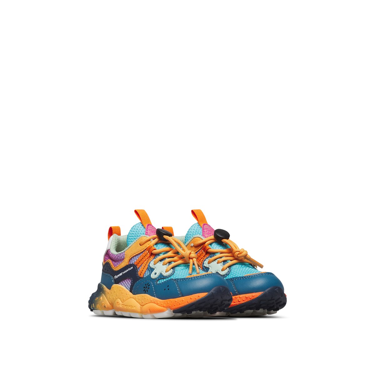 Sneakers en simili cuir et tissu technique YAMANO 3 JUNIOR. marine-orange, NATURINO