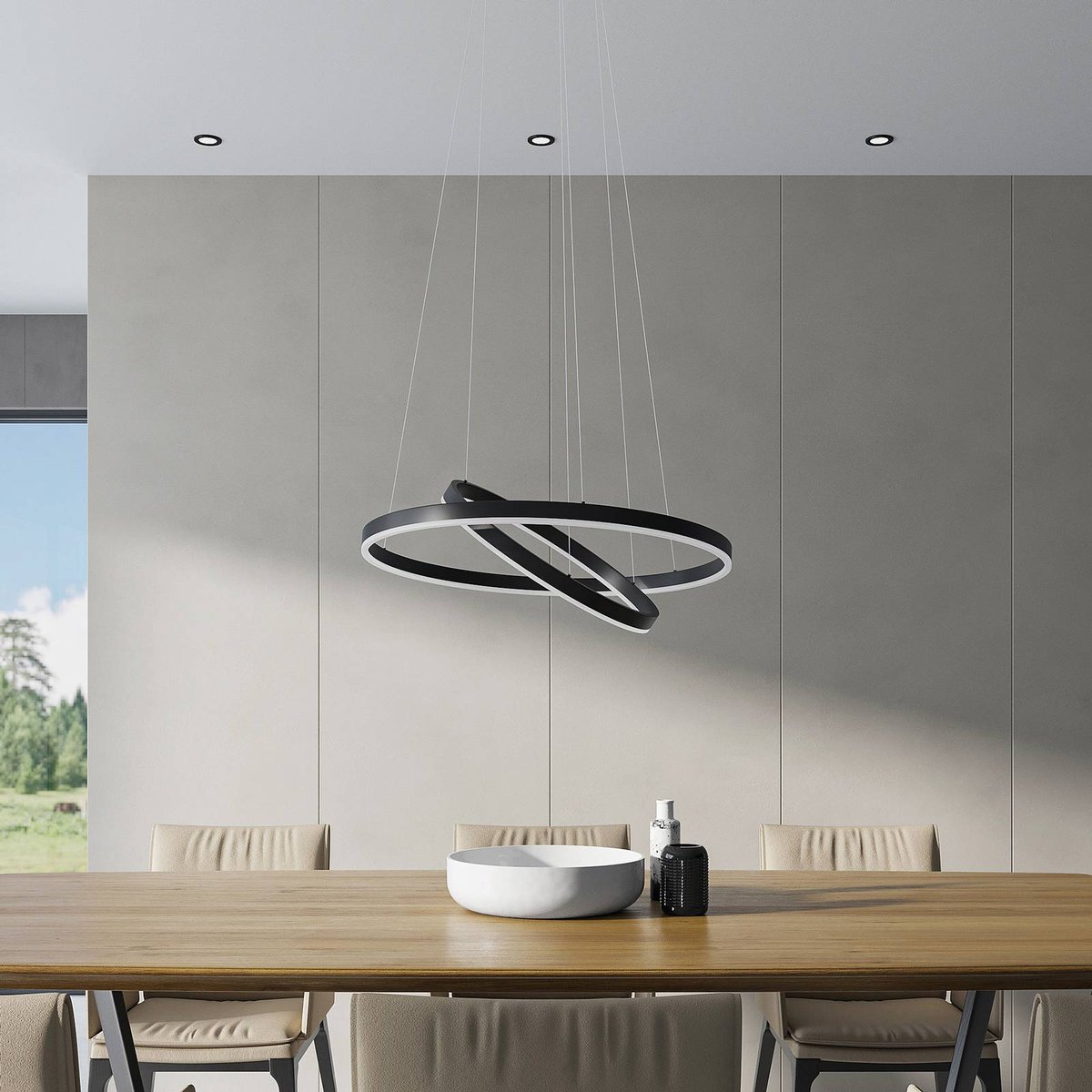 Suspension en métal moderneLED, Albiona noir, blanc, ARCCHIO