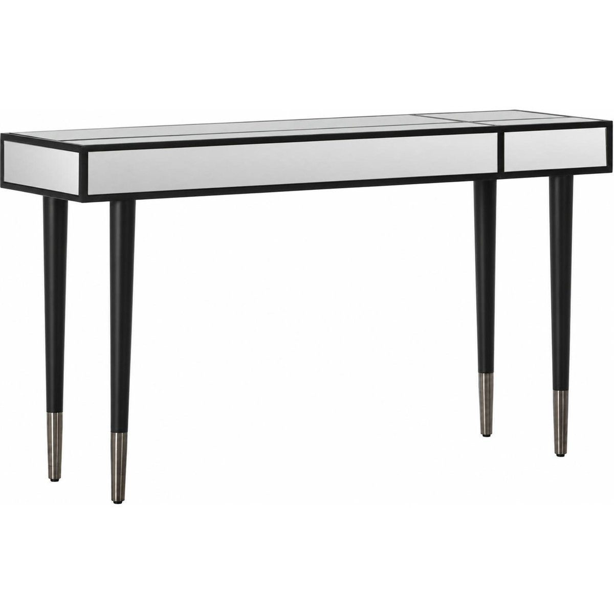 Console miroir glamour aux pieds effilés noir et miroir fumé, RECOLLECTION