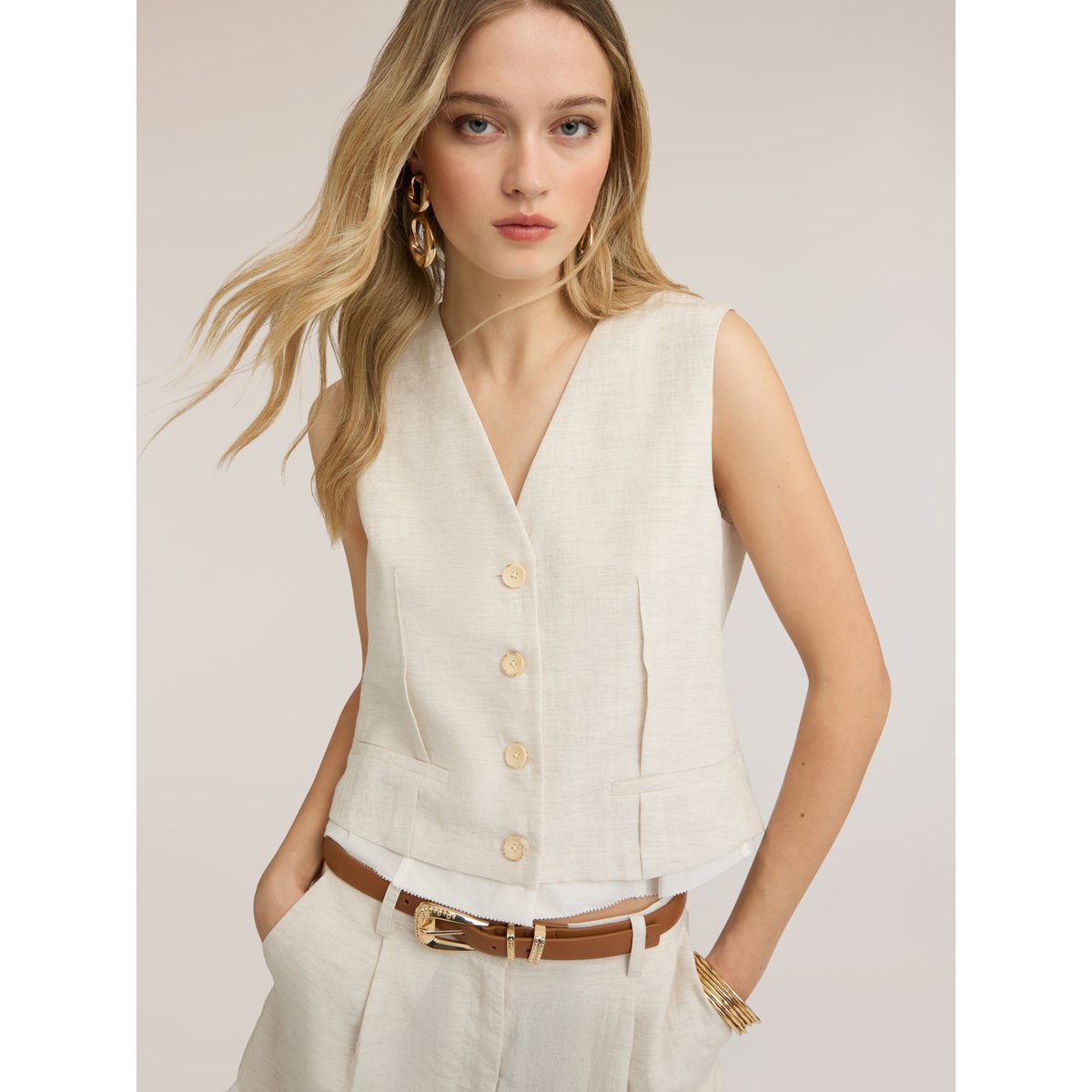Gilet à col en V blanc, MOTIVI