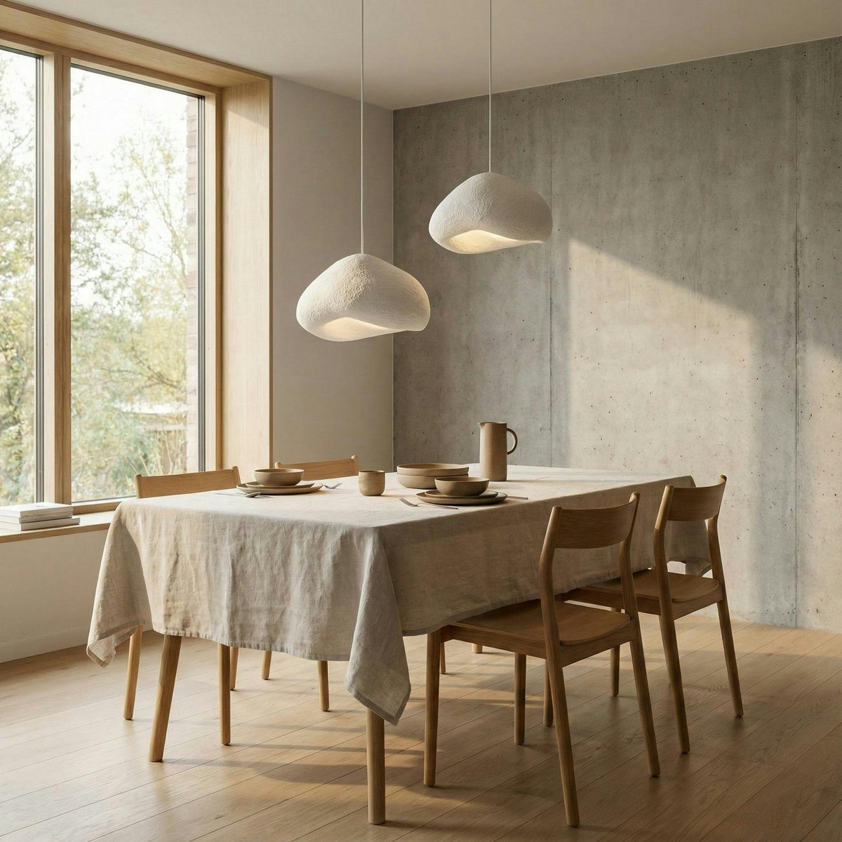 Suspension blanche design organique 2 abat-jour 94 cm NOXIS blanc, PIER IMPORT