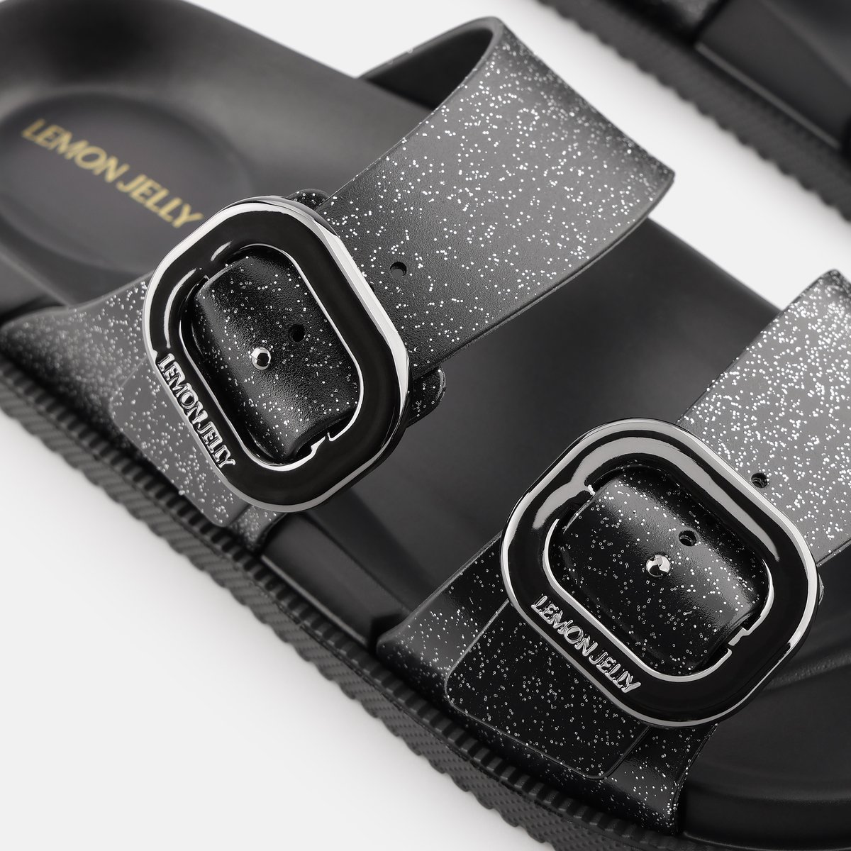 Sandales avec double buckles ELISE GLITTER noire, LEMON JELLY