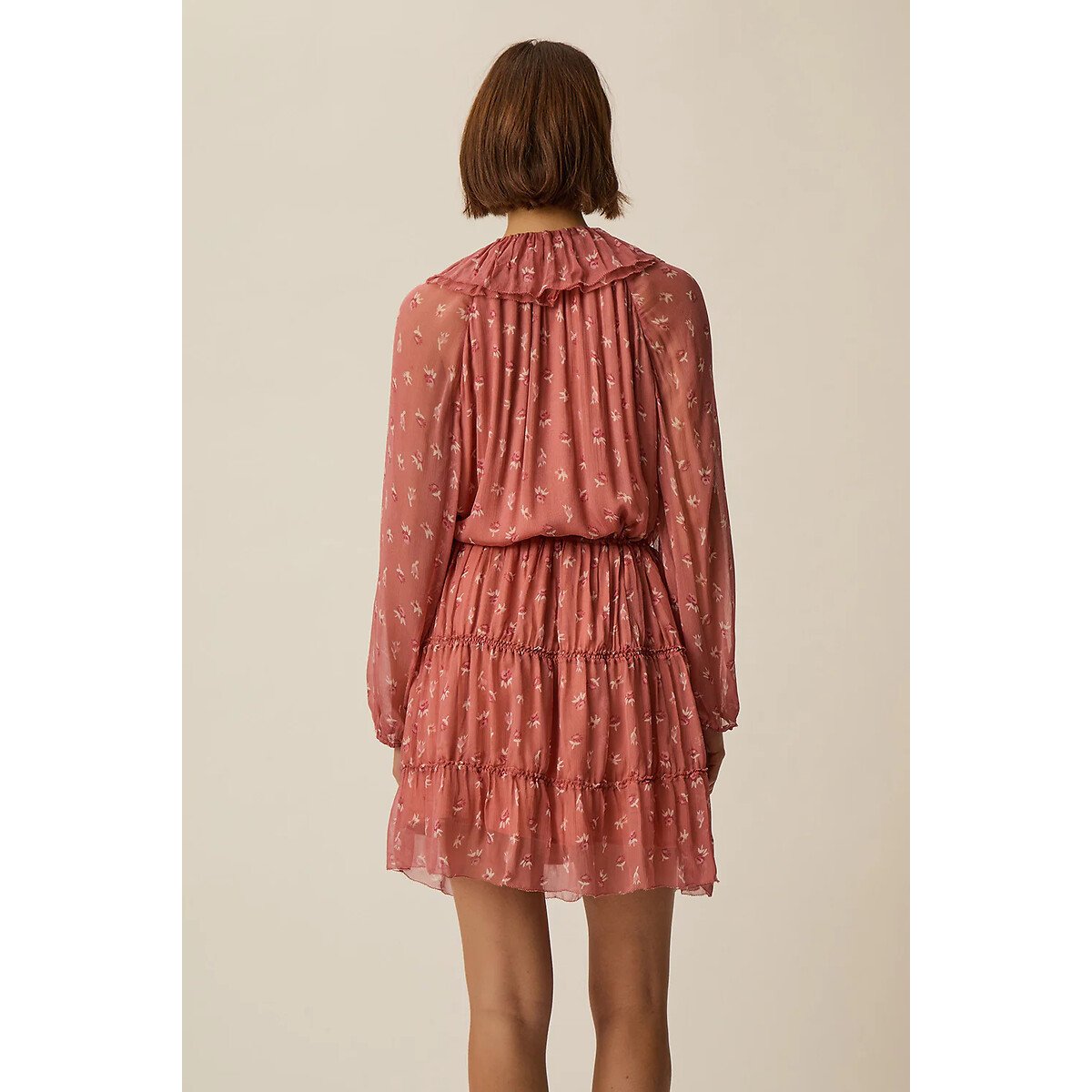 Robe courte à volants imprimé floral, VELMA rose blush, DES PETITS HAUTS