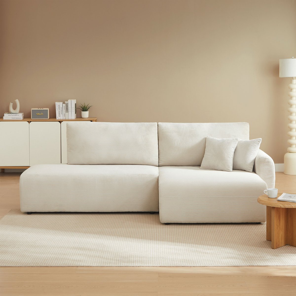 Canapé d'angle droit convertible DANILO beige, BAÏTA