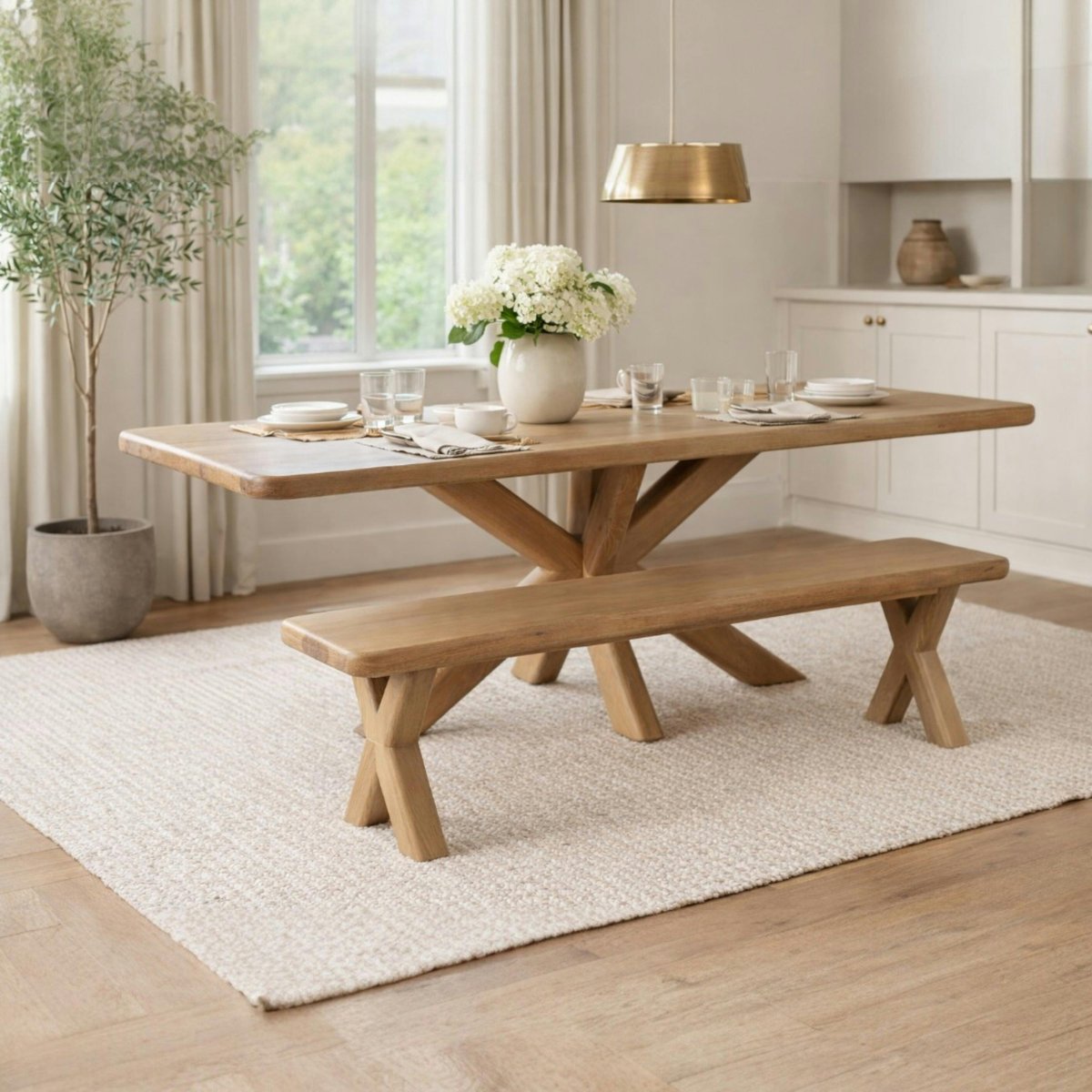 Banc de salle à manger bois pieds en croix 180 cm ASTER bois naturel, PIER IMPORT