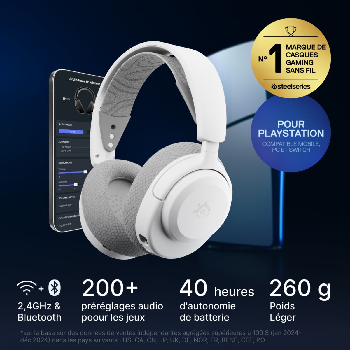 Casque gamer Arctis Nova 3PW Blanc couleur unique, STEELSERIES
