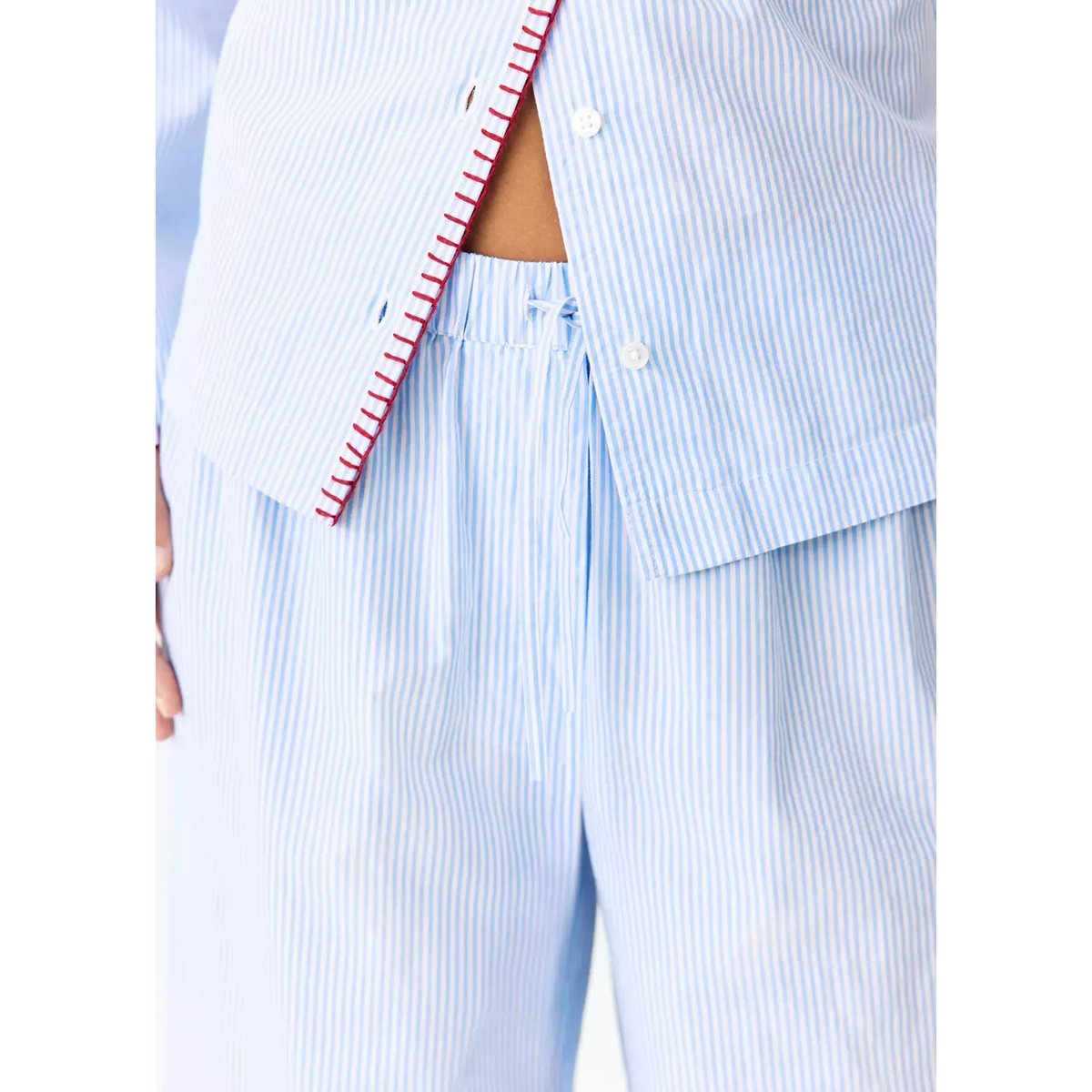 Pyjama complet à rayures avec détails surpiqués bleu, MANGO TEEN