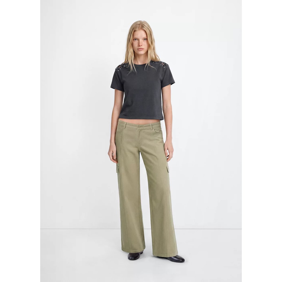 T-shirt détail épaules gris anthracite, MANGO TEEN