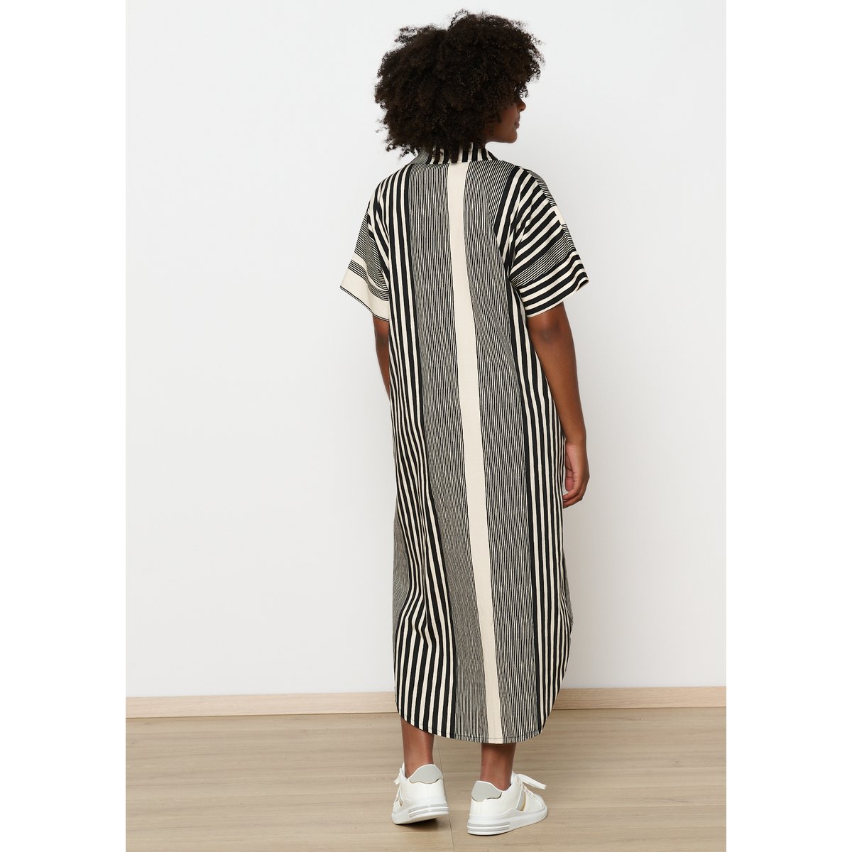 Robe-chemise mi-longue à rayures noir, LOLALIZA