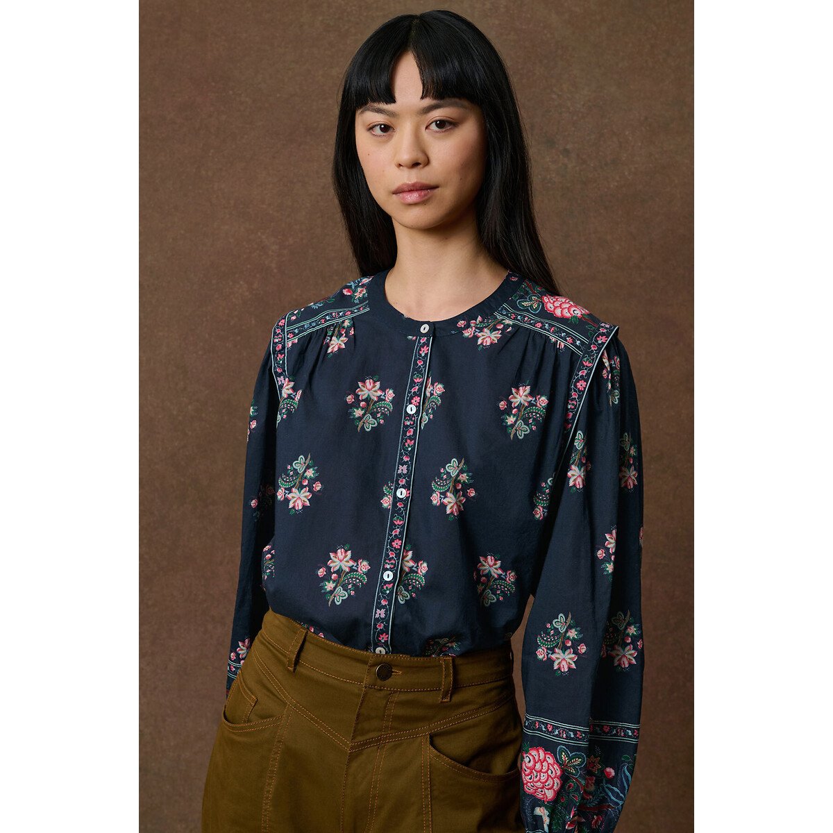 Blouse col rond imprimé floral, JANE marine, LOUISE MISHA