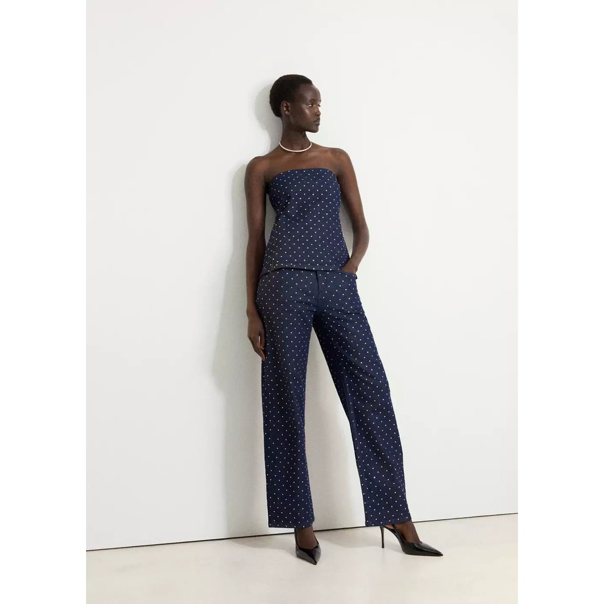 Jean droit strass bleu, MANGO