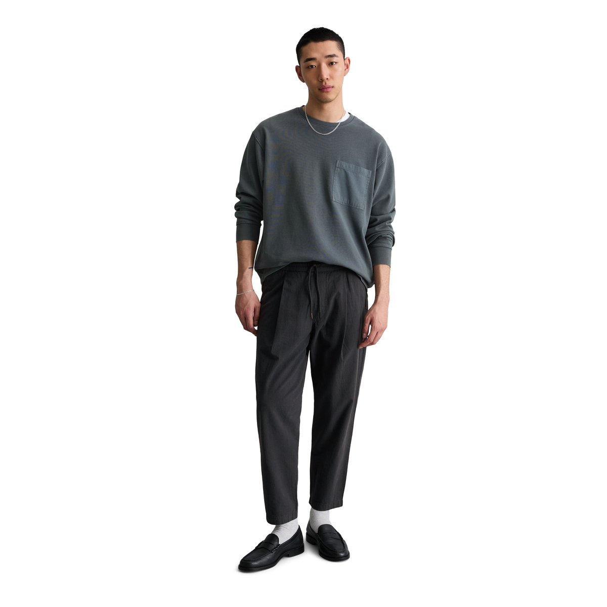 T-shirt long en jersey relaxed avec des détails tissés contrastés bleu foncé, MARC O’POLO DENIM