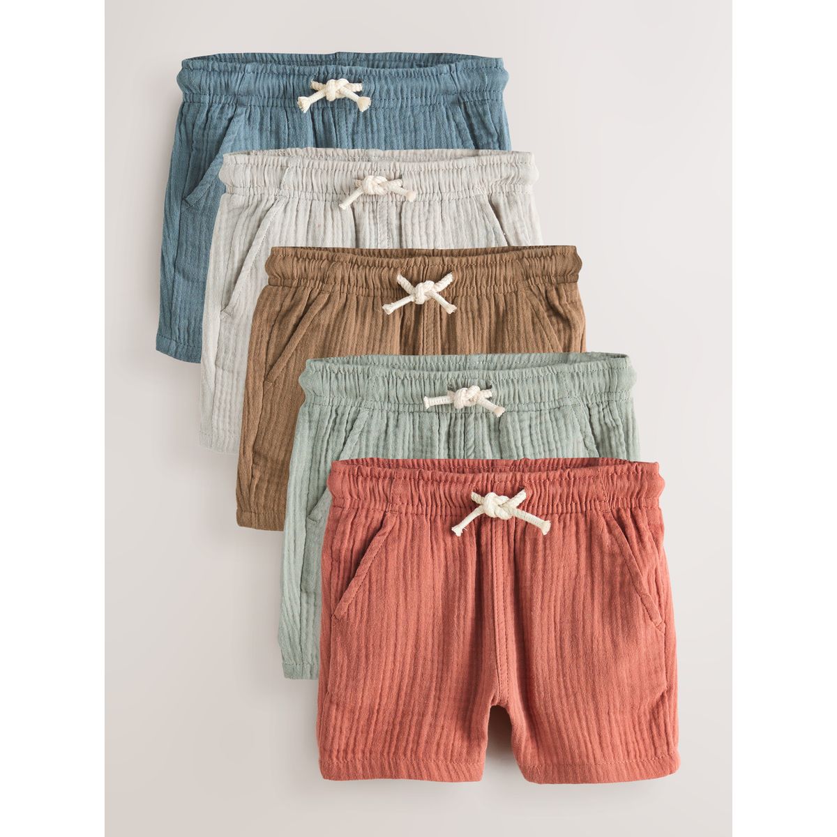 Short texturé doux à enfiler, lot de 5 neutre/marron/rouge/bleu/vert sauge, NEXT