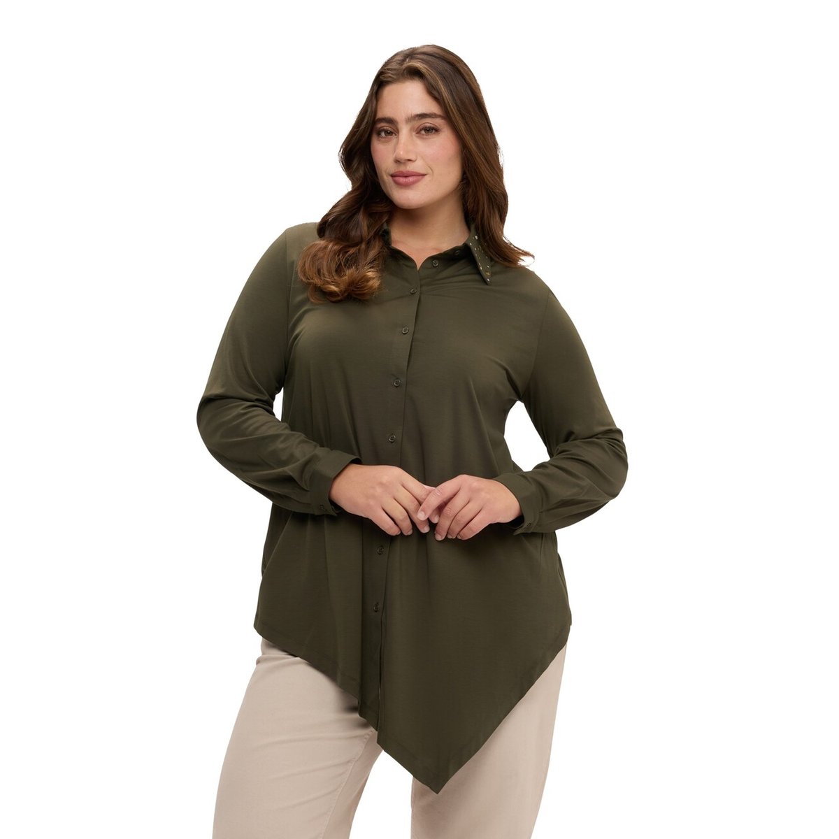 Chemise asymétrique à clous verde militare, FIORELLA RUBINO