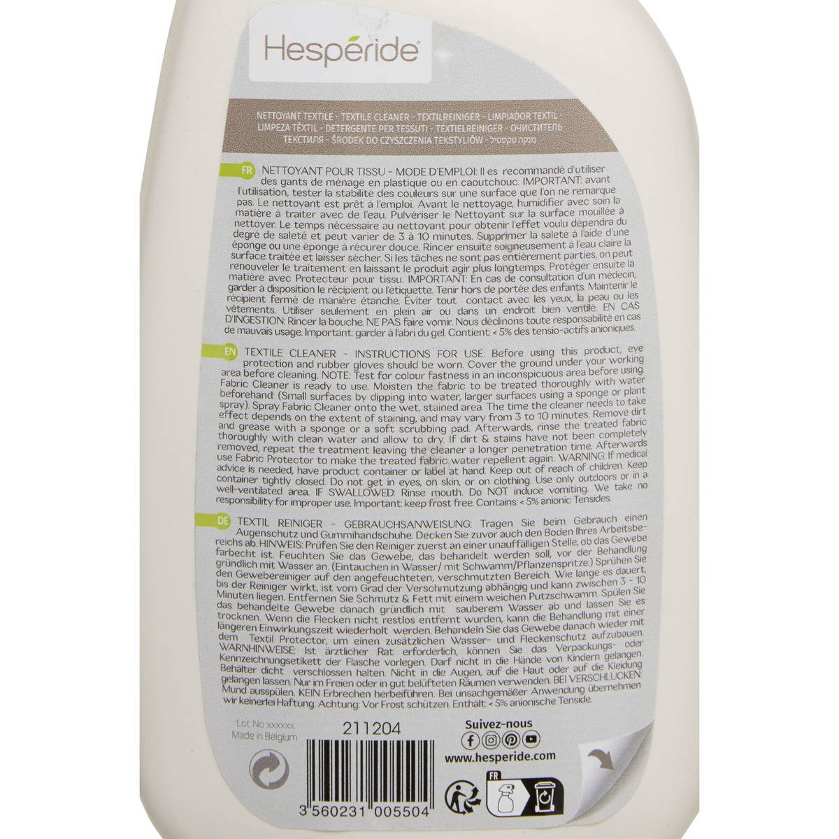 Spray nettoyant pour textile extérieur 75cl blanc, HESPERIDE