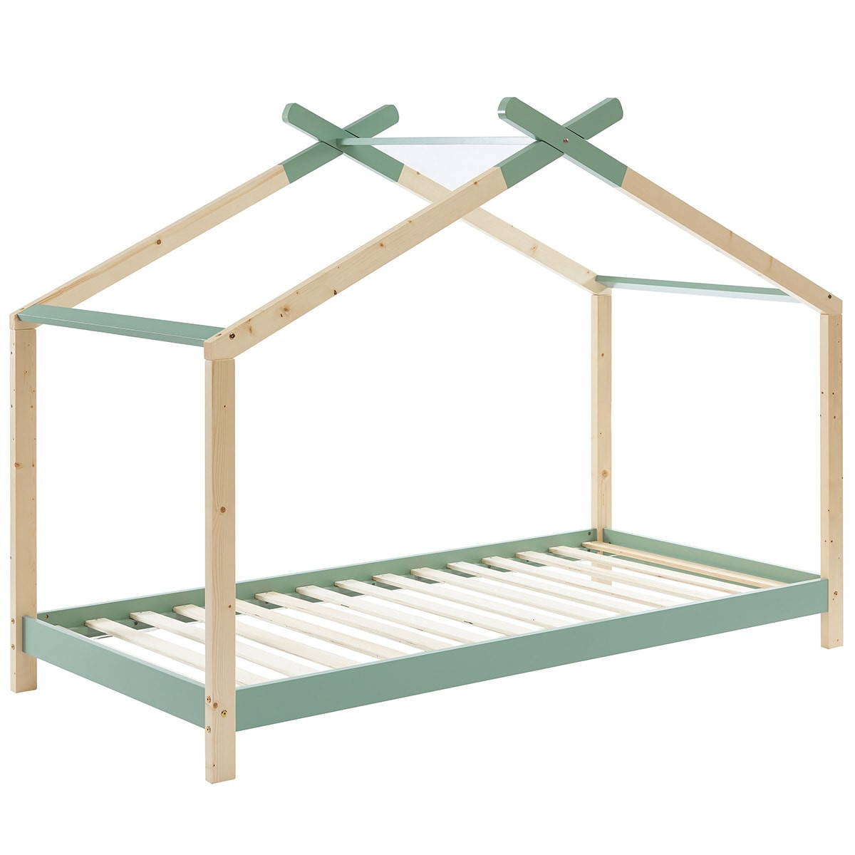 Lit cabane enfant en pin massif - CHARLY vert, HOMIFAB