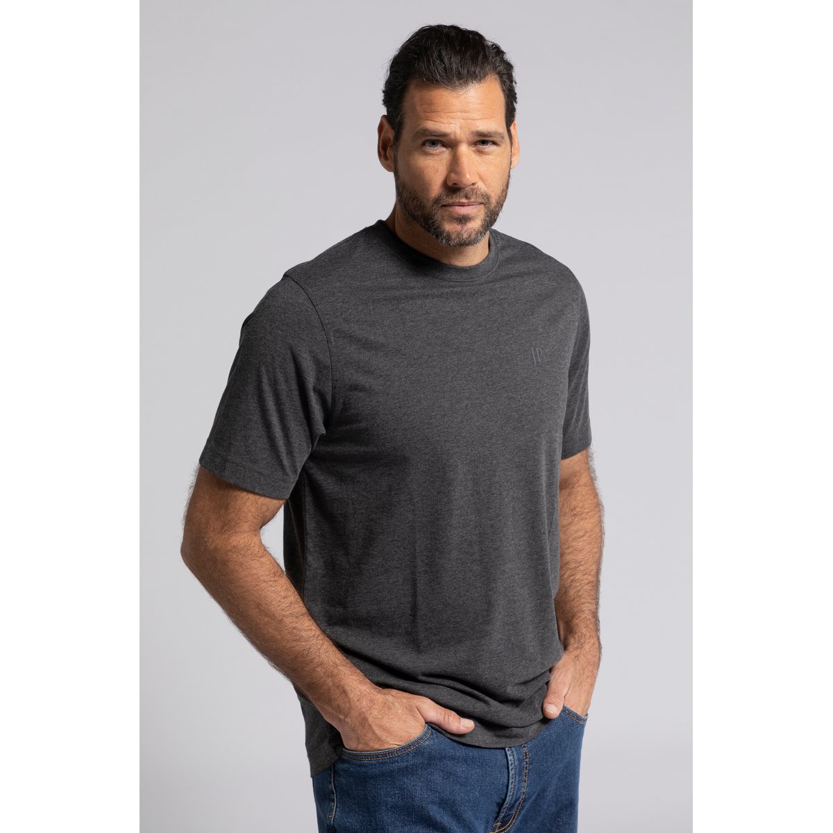 Lot de 2 T-shirts, col rond, collection Basic bleu égée, JP1880