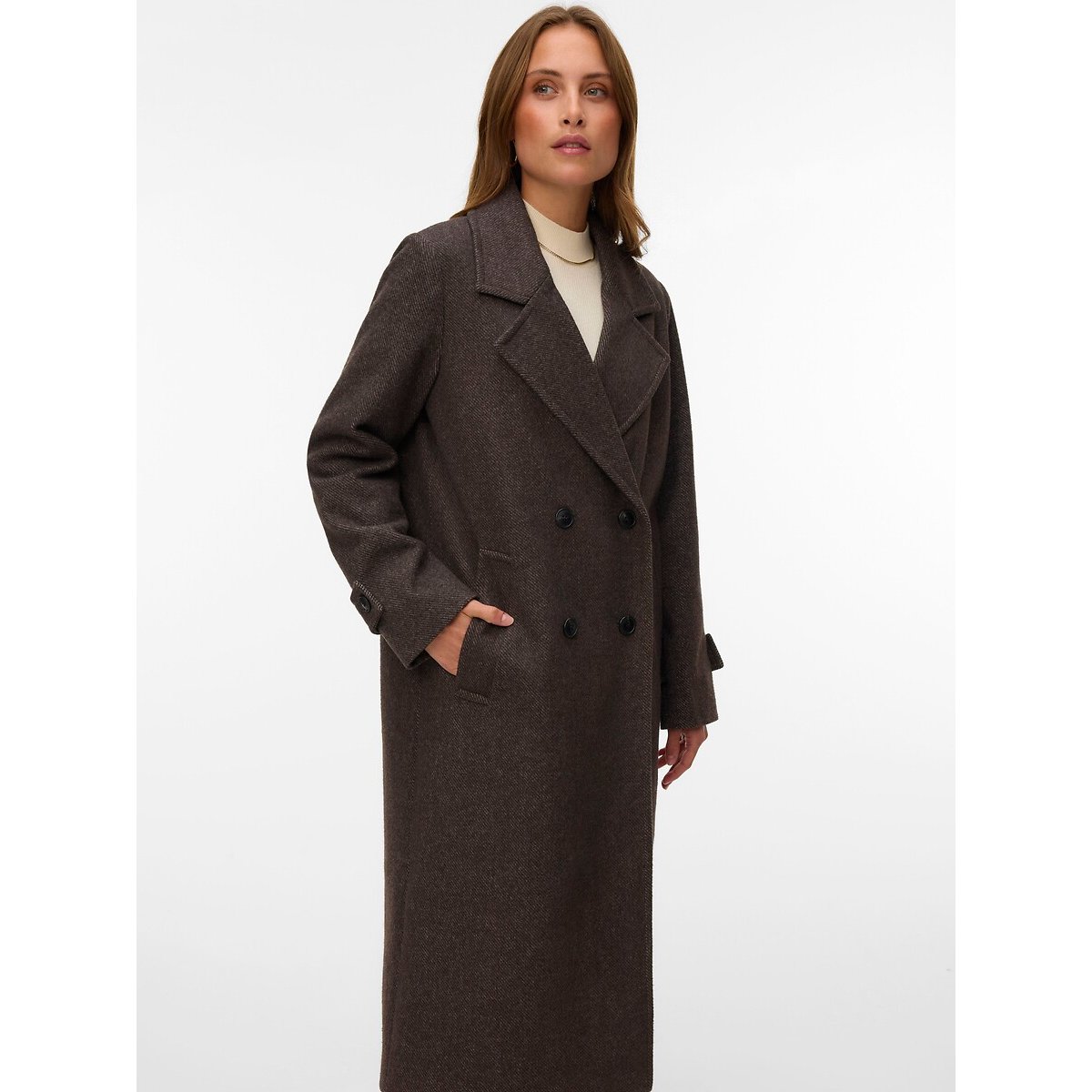 Manteau long col tailleur marron chocolat, VERO MODA