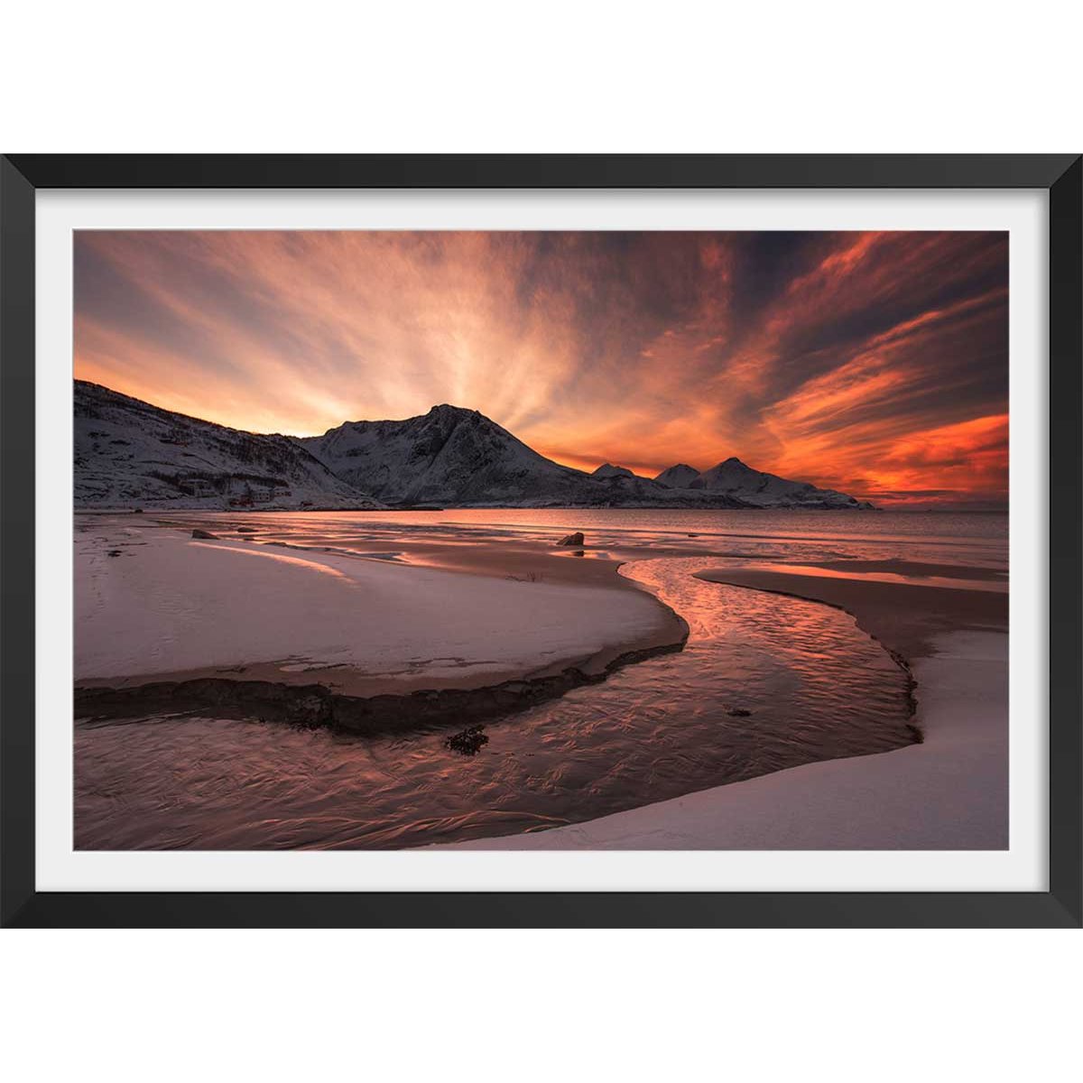 Affiche paysage Golden sunset affiche + cadre en bois - noir, HEXOA