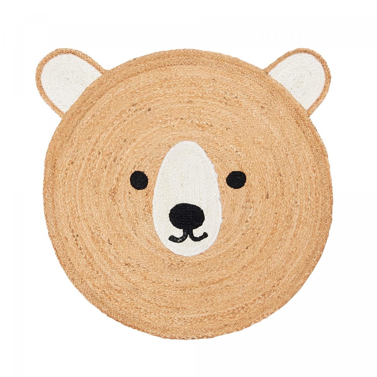 Tapis rond fait main en jute motif animaux JUTEBEAR beige, marron, écru, UN AMOUR DE TAPIS