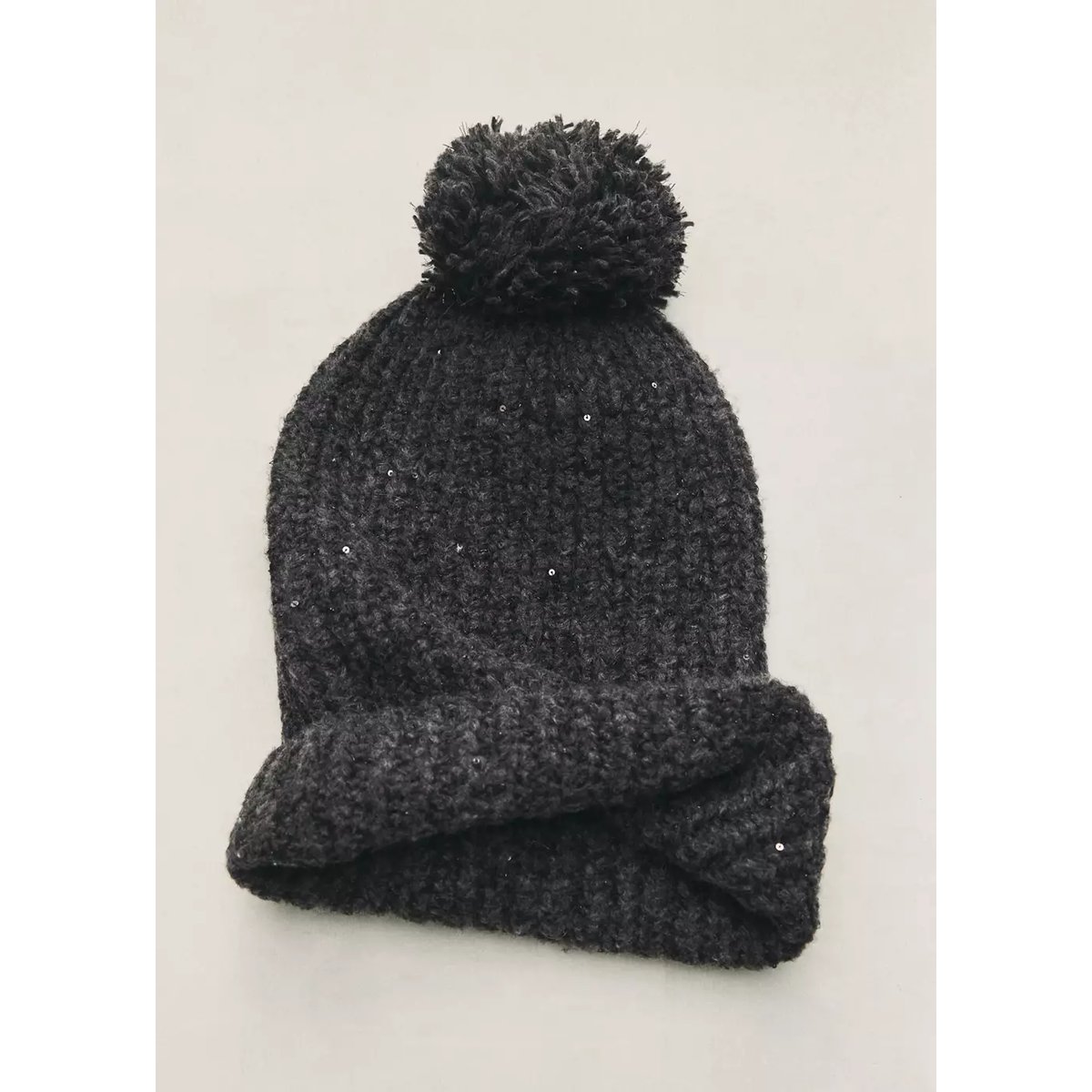 Bonnet en maille détail à sequins gris anthracite, MANGO KIDS