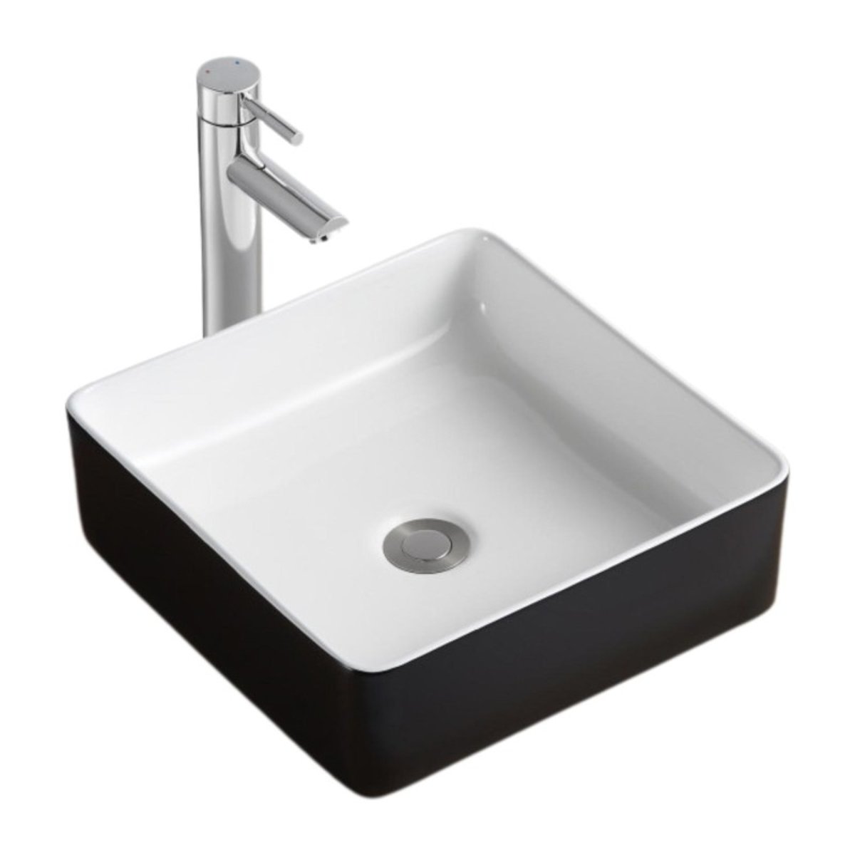 Vasque à poser carrée en céramique bicolore noir et blanc 36cm YDRA noir et blanc, MOB IN