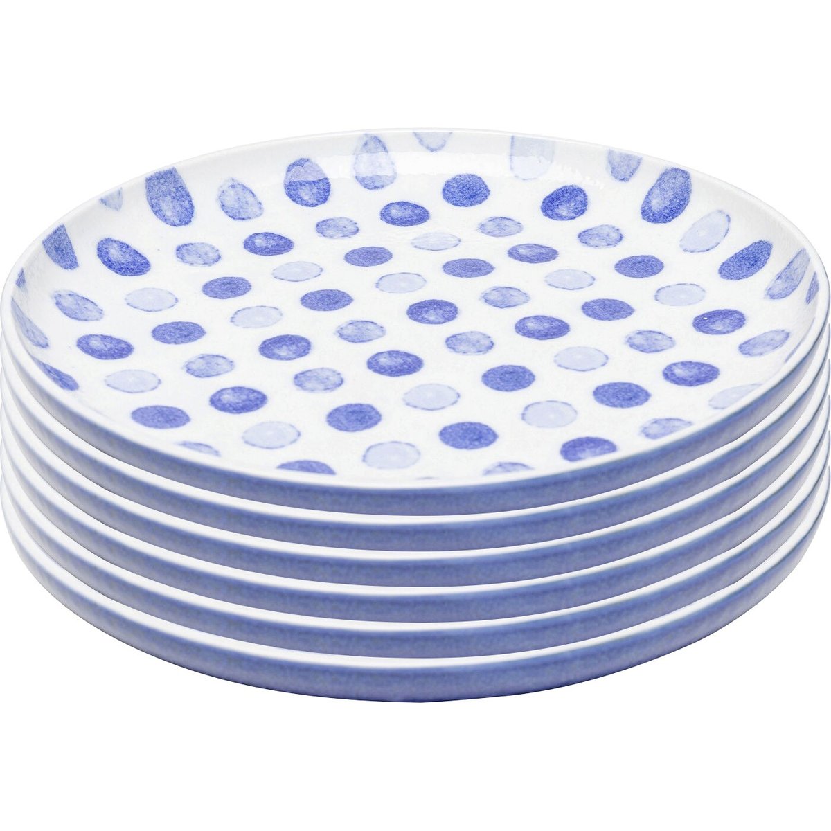 Lot de 6 assiettes plates à dessert à pois, PARTITO bleu, KARE DESIGN