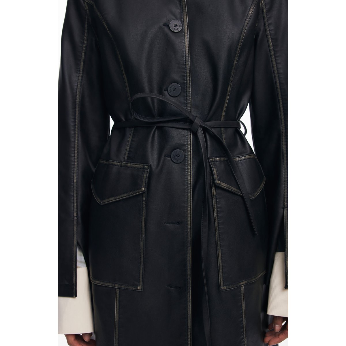 Veste longue effet cuir noir, DESIGUAL