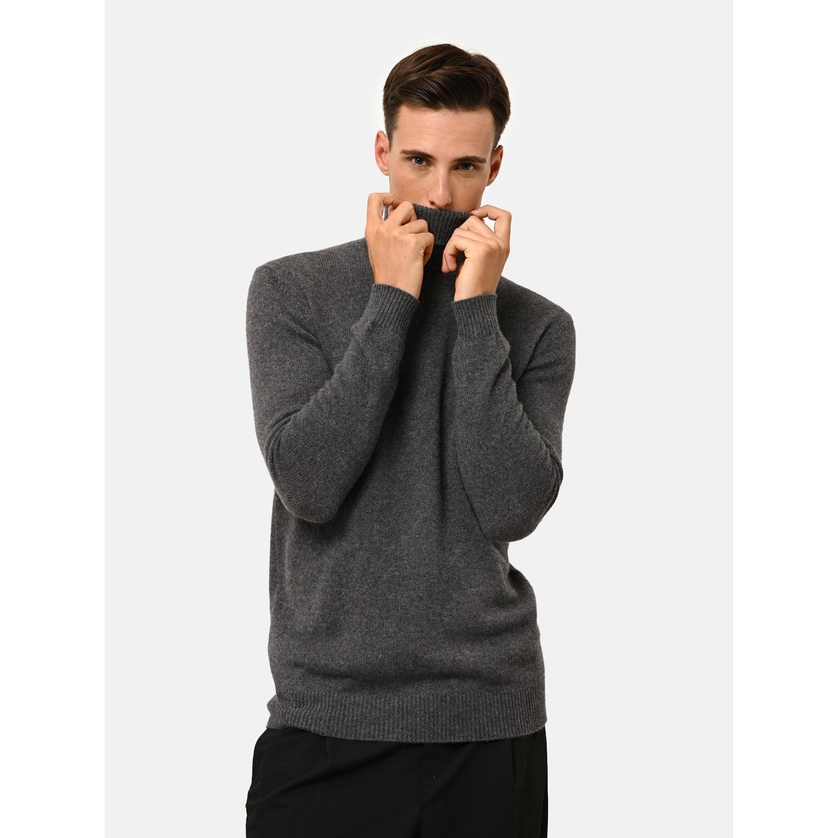 Pull Col Roulé 4 Fils Anthracite Chiné Sacha gris anthracite chiné, JUST CASHMERE