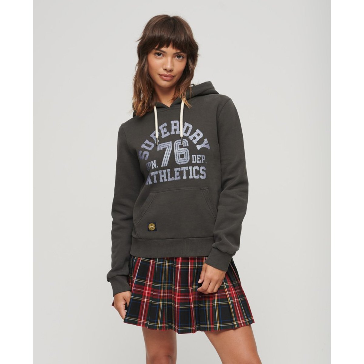Sweat à capuche à motif Scripted College noir vintage, SUPERDRY