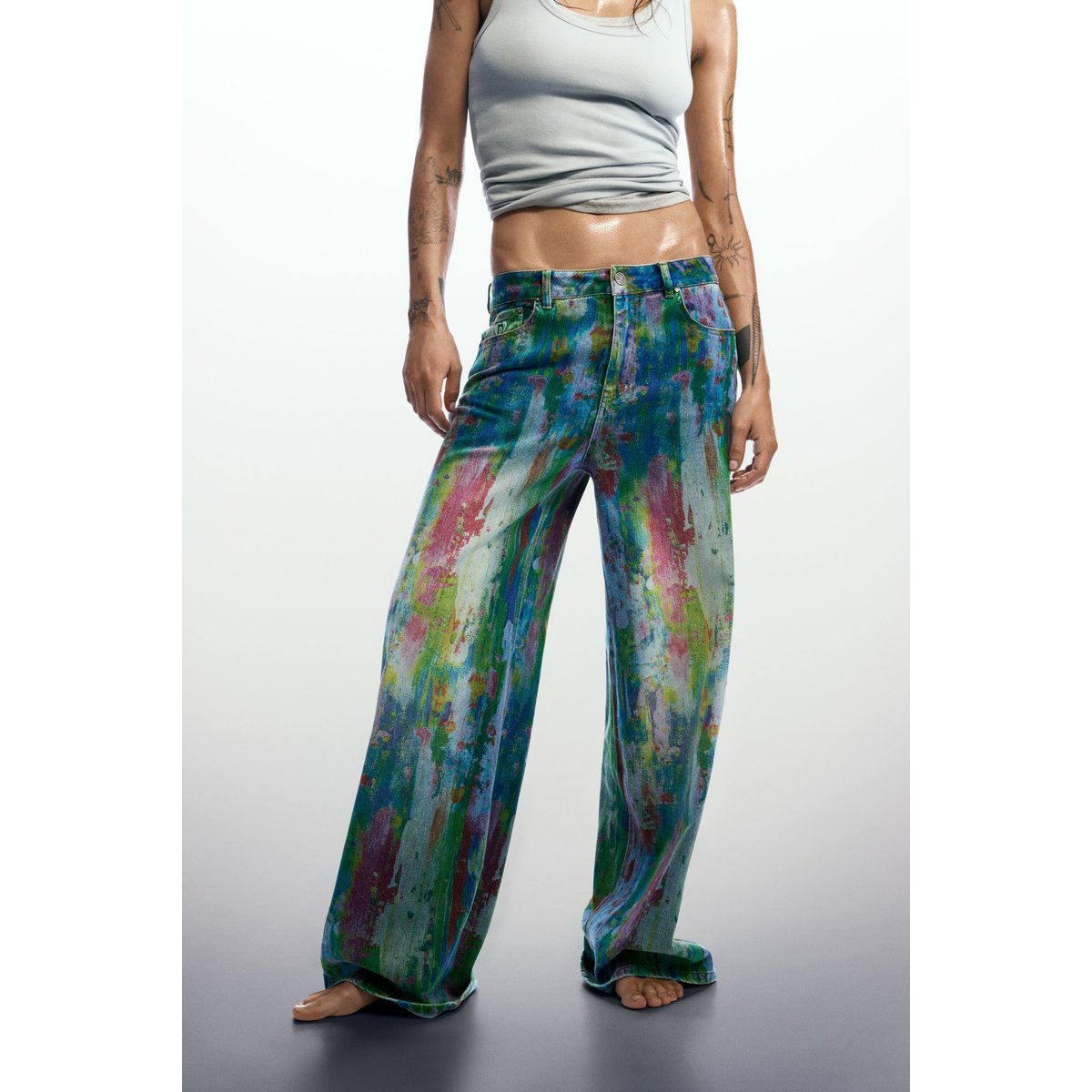 Jean wide leg à taches bleu clair, DESIGUAL