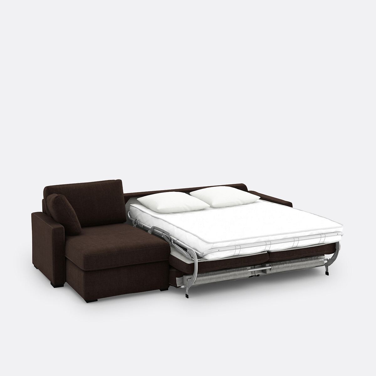 Sofá de canto de 4 lugares, convertível, em algodão e em linho, Comforto Bultex®, TIMOR castanho-chocolate, LA REDOUTE INTERIEURS
