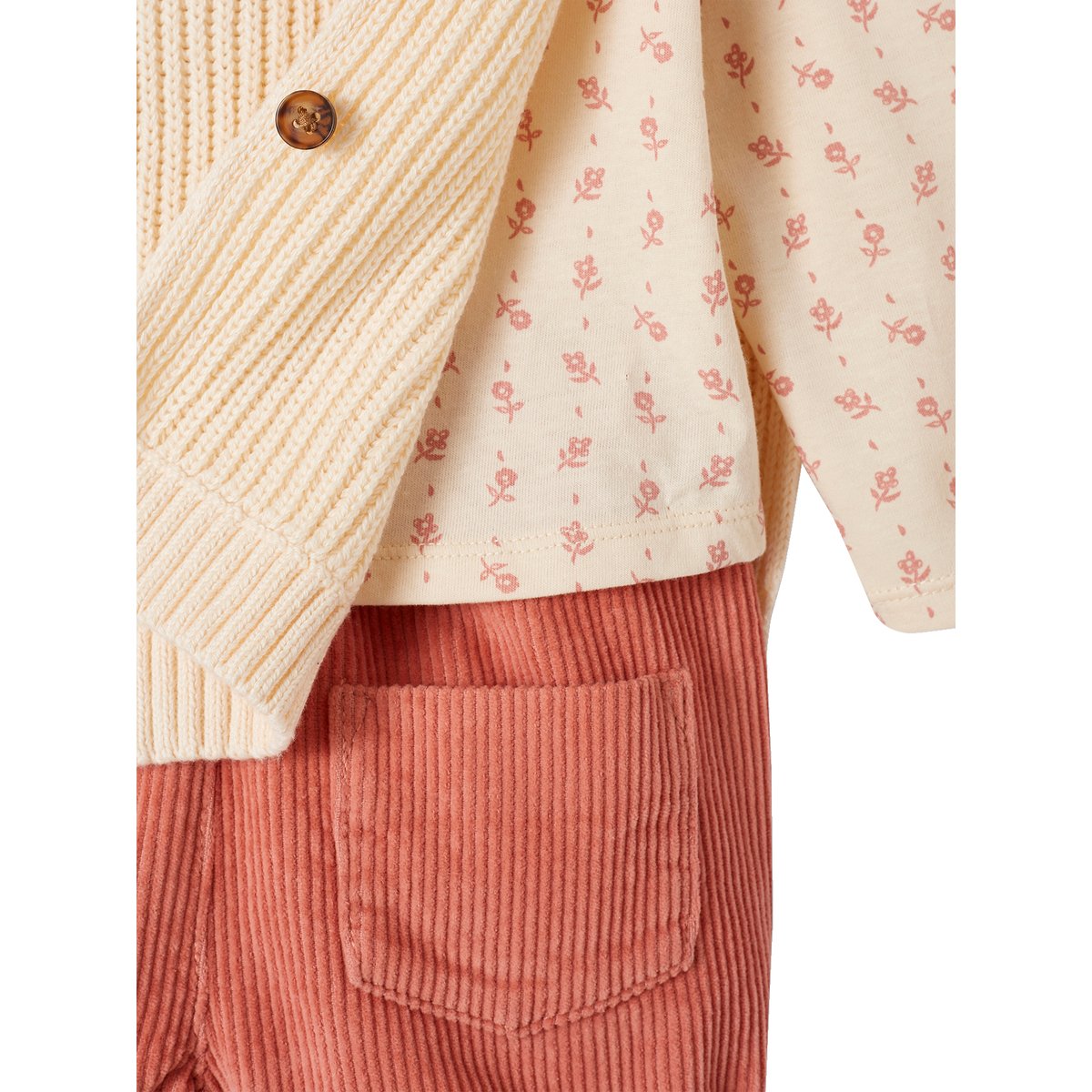 Ensemble 4 pièces bébé : T-shirt + short + pull + collant ART SCHOOL vieux rose, VERTBAUDET
