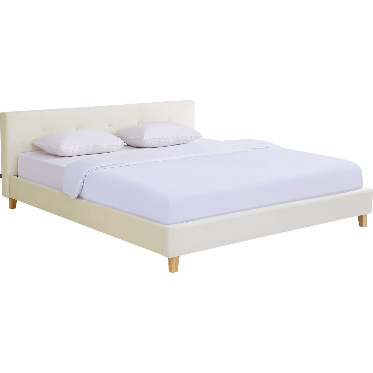 Lit avec tête de lit en velours - MILO beige, HOMIFAB