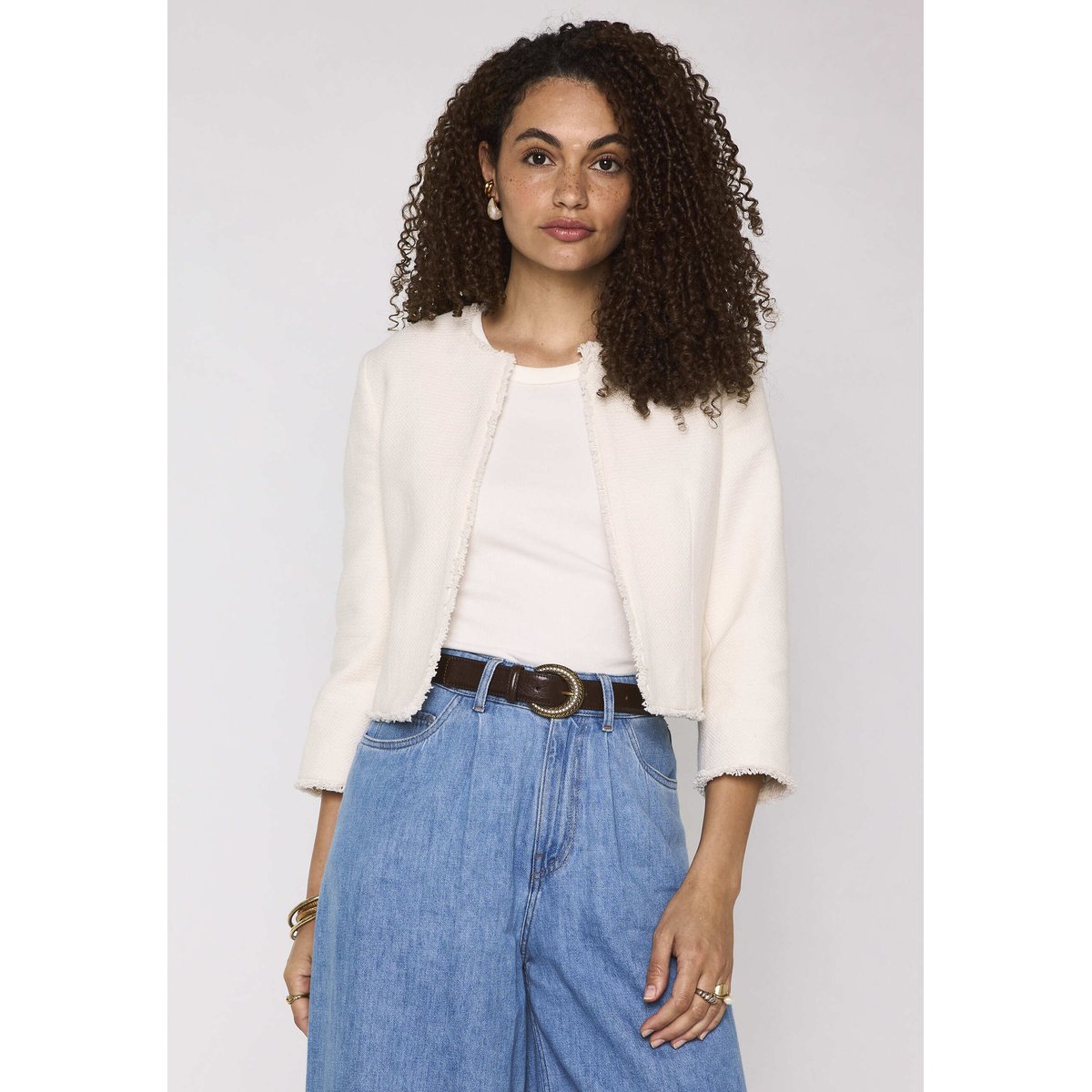 Veste à manches 3/4 tweed en coton mélangé VALIE ecru, Maison 123