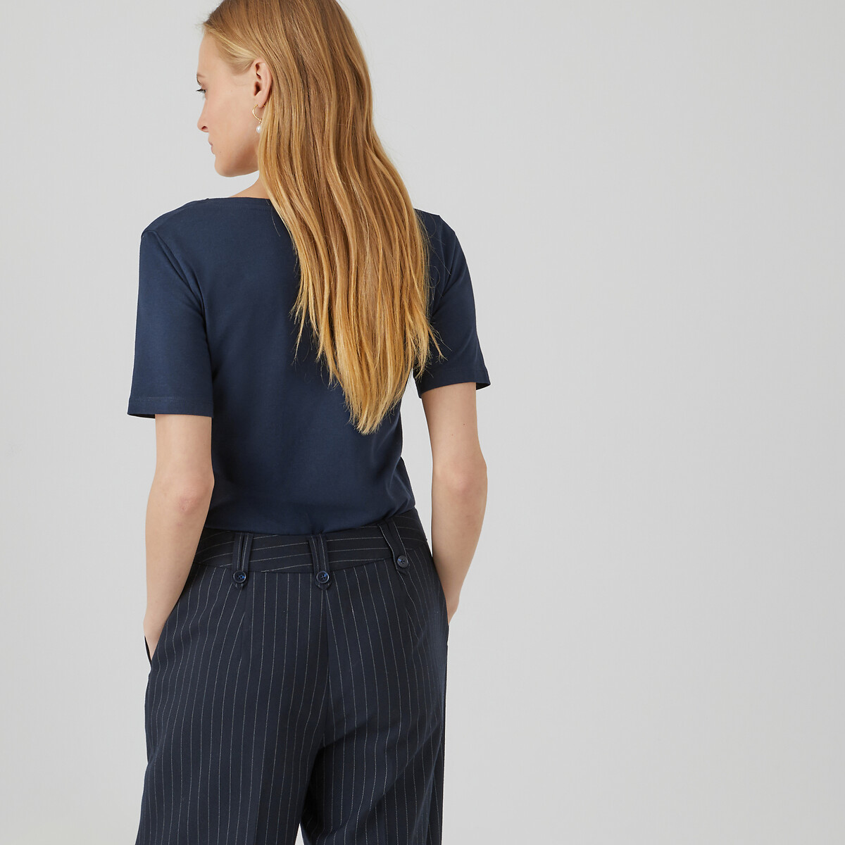 Tee shirt col rond manches courtes bleu marine, LA REDOUTE COLLECTIONS
