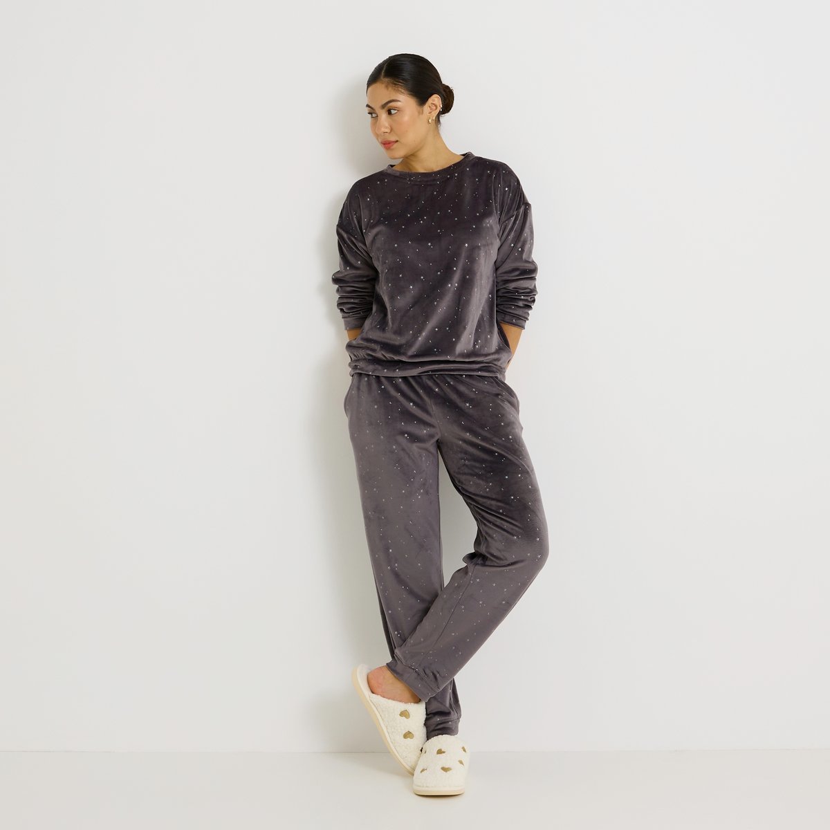 Pantalon de pyjama en velours gris, GRAIN DE MALICE