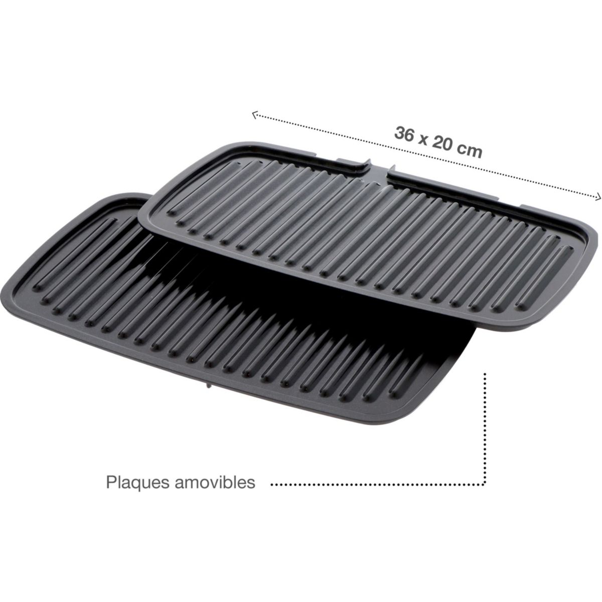 Grille-viande MMG1 noir plaques amovibles, 36x20 cm couleur unique, MIOGO