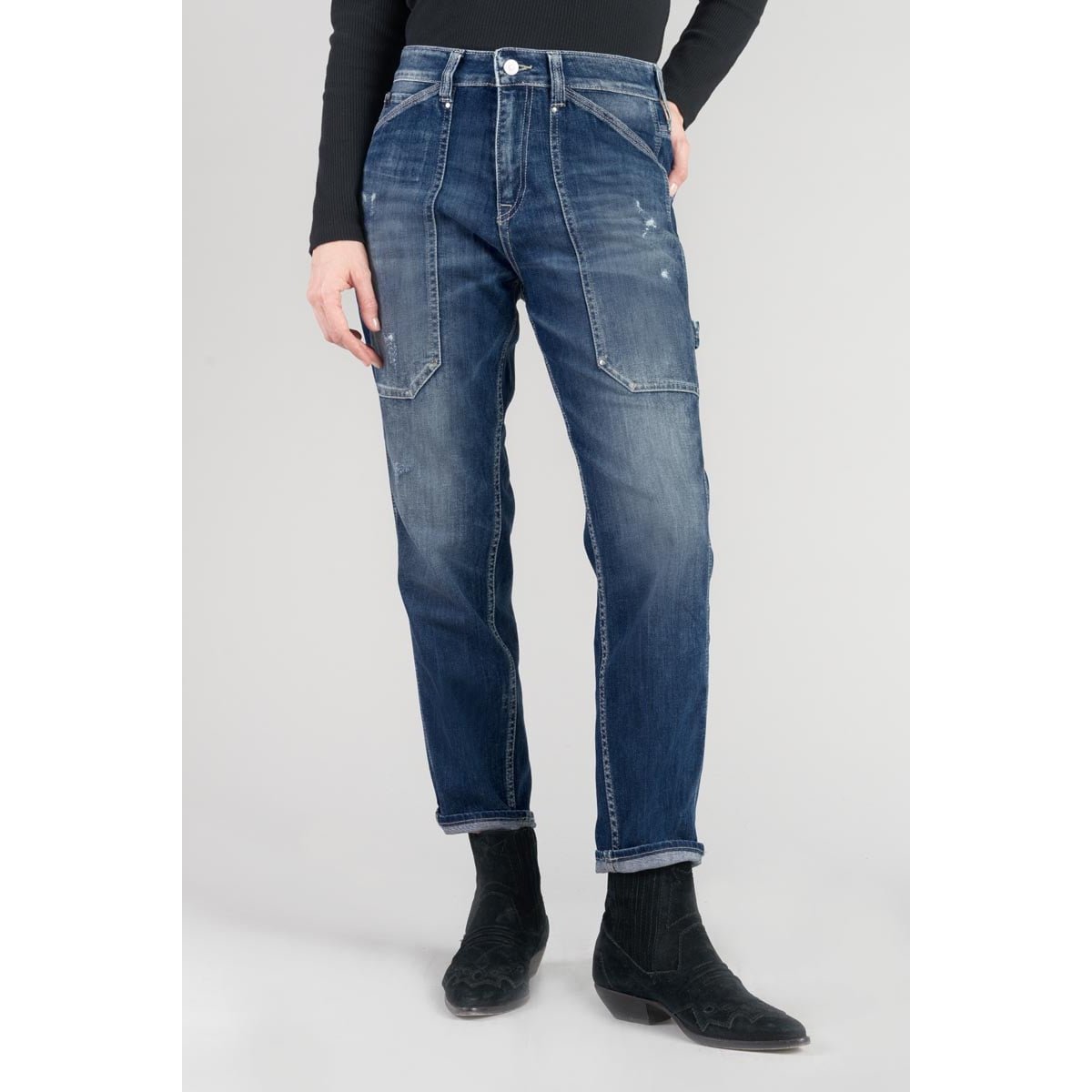 Jeans loose, large 400/60 girlfriend , 7/8ème blue, LE TEMPS DES CERISES