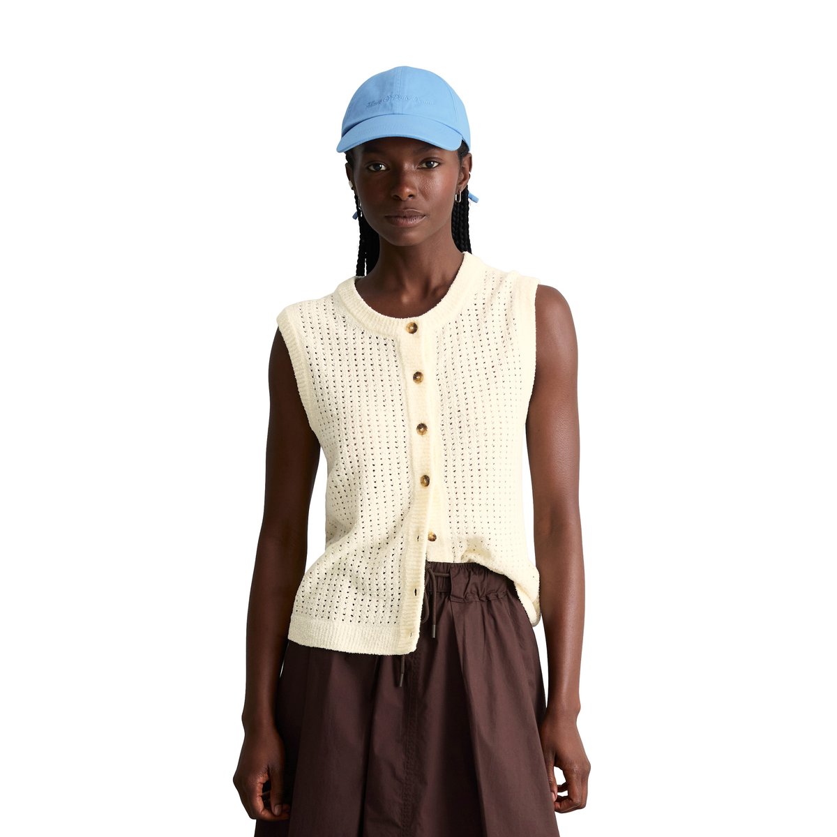 Cardigan sans manches slim en doux mélange de coton organique nature, MARC O’POLO DENIM