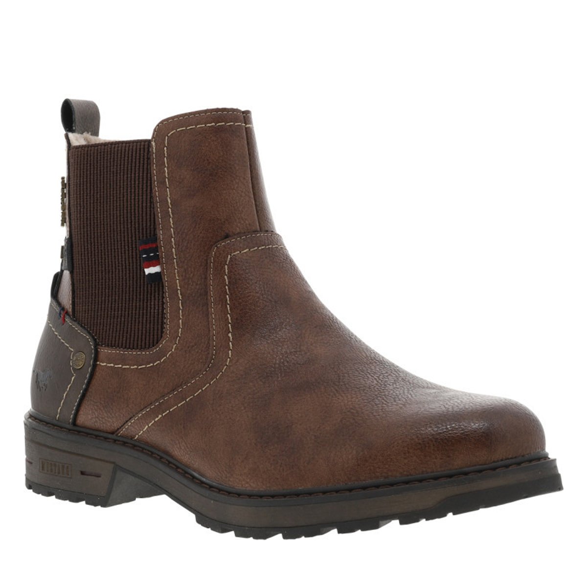 Boots noires à soufflet élastiqué avec une languette d'aisance café, MUSTANG