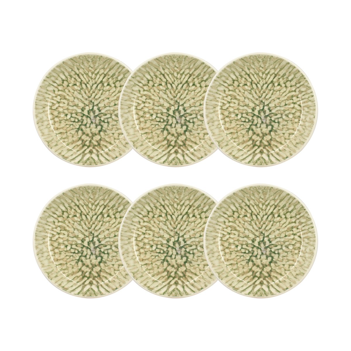 Lot de 6 assiettes creuses en grès 20,5cm, JADE beige-vert, NOVASTYL