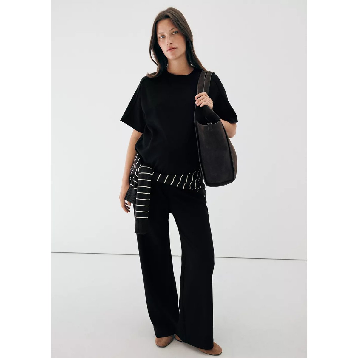T-shirt de maternité avec détails de couture noir, MANGO