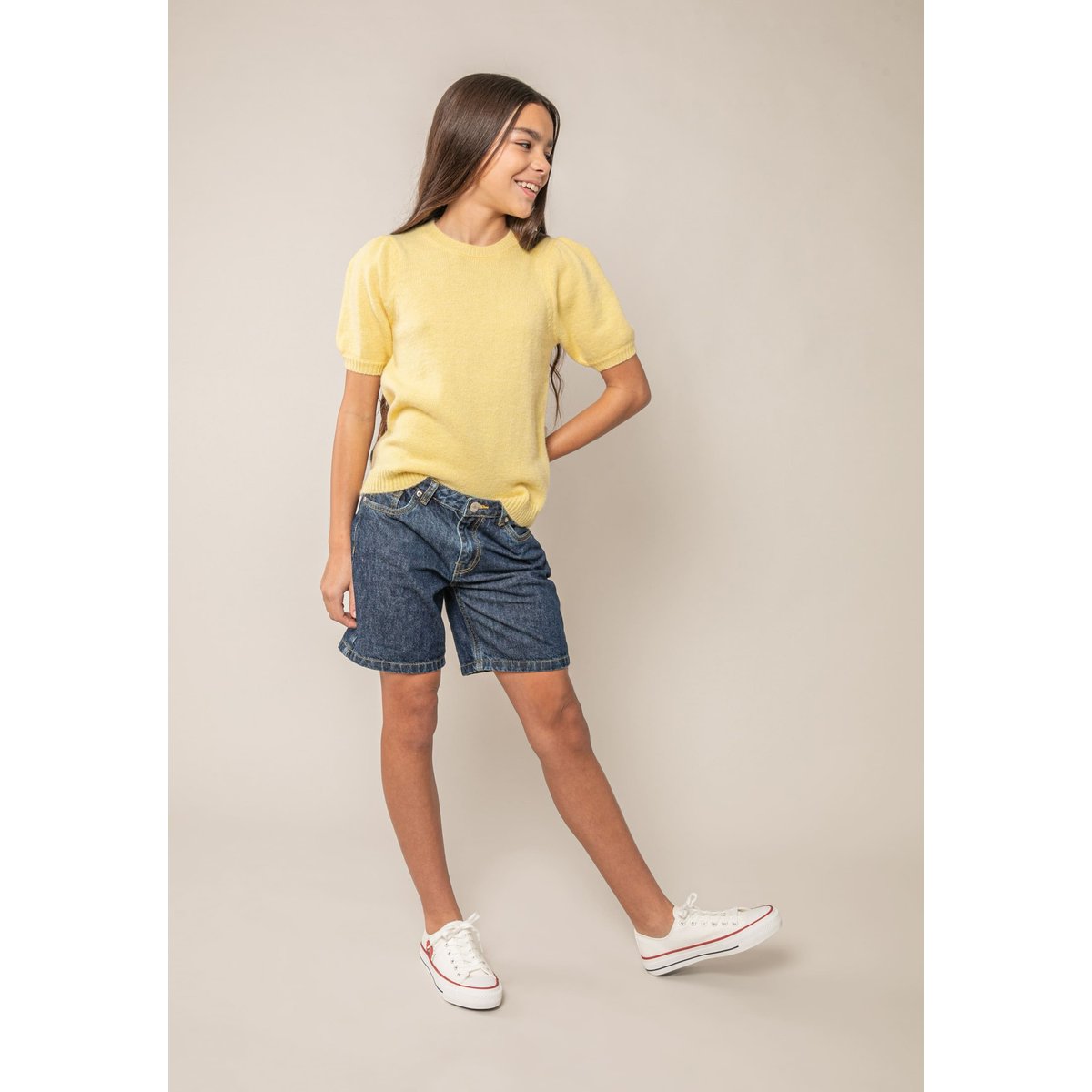 Pull fille en maille douce NEVALIA light yellow, DEELUXE